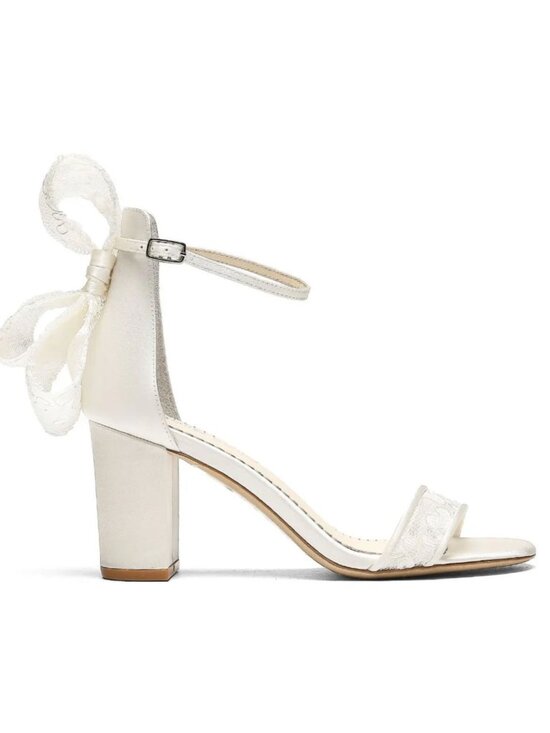 Bella Belle LAURIE Ivory Lace Open Toe Block Heels with Bow